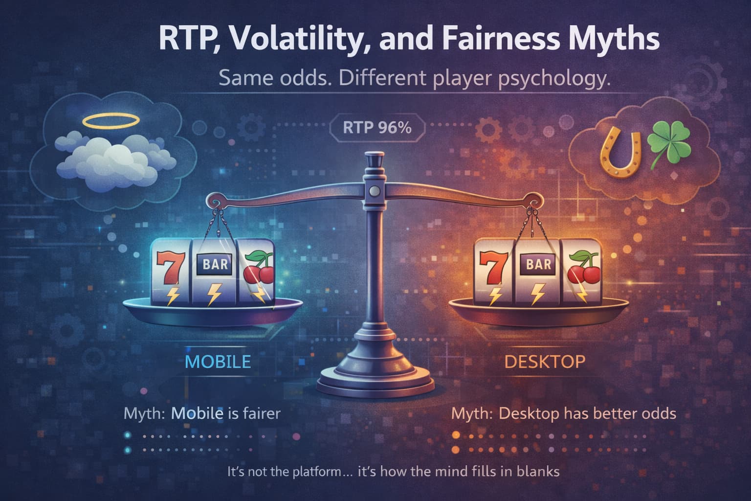 infographic explaining rtp, volatility and fairness myths